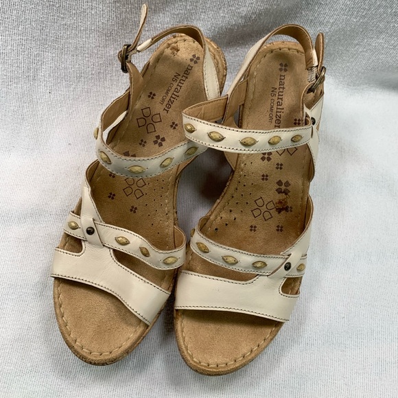 Naturalizer Wedge Beaded‎ Sandal N5 Comfort Cream Off White Cork Size 9.5 - Picture 4 of 8